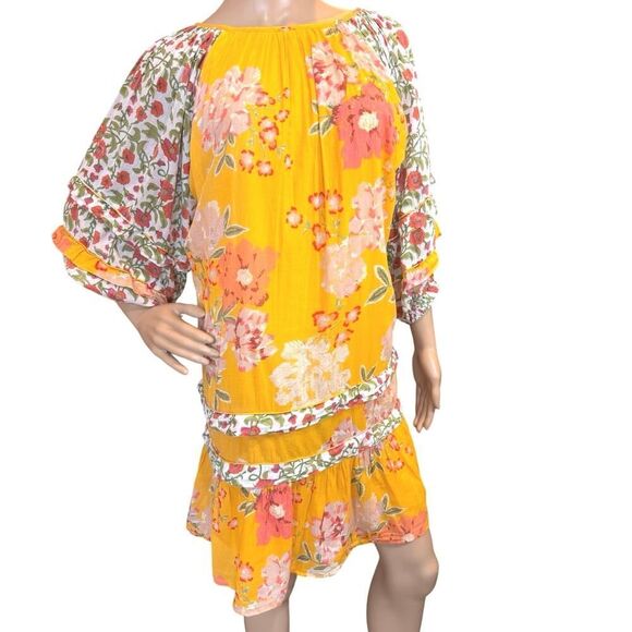 Roller Rabbit Mini Dress Shift Puff Sleeve Floral BOHO Hippie Cottagecore Small - Picture 5 of 16